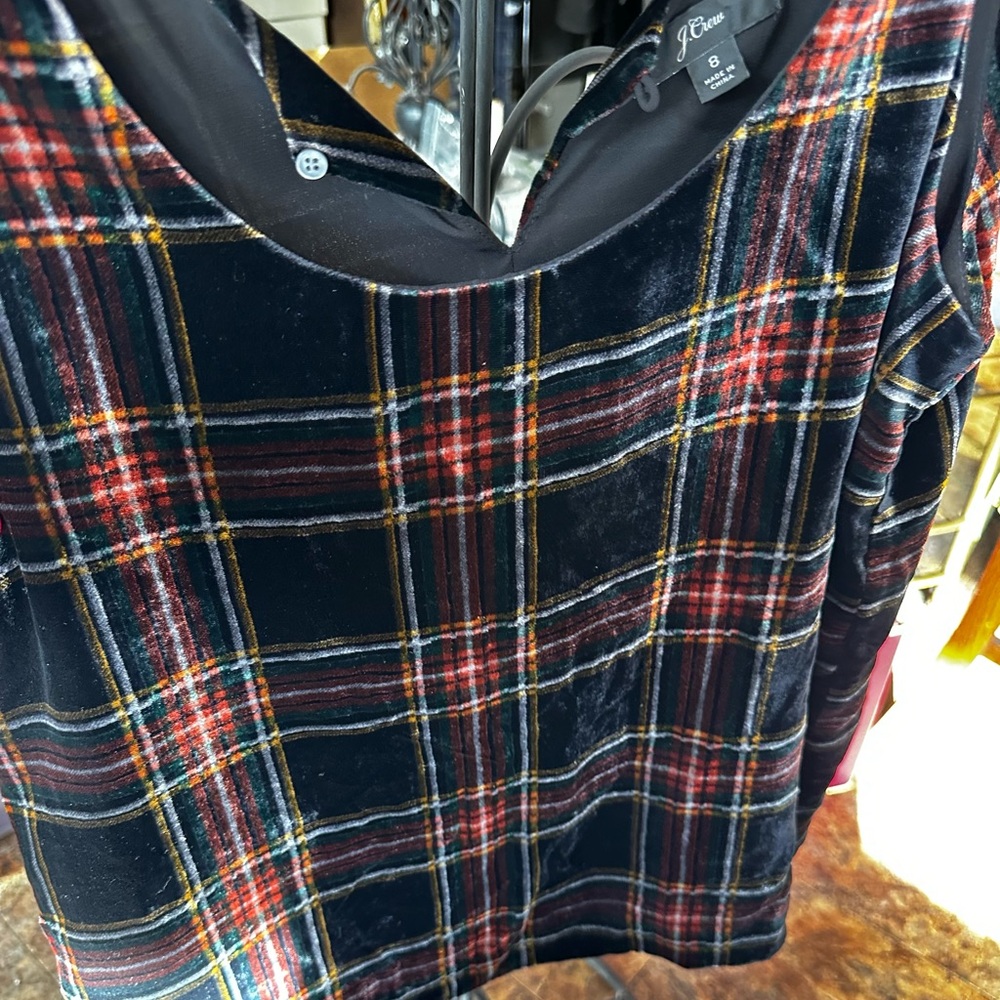 J. Crew Multicolor Plaid Velvet Blouse